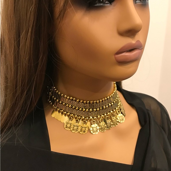 New- Lira Necklace, Coin Necklace, Gold Choker Necklace, Statement Necklace Gift - Picture 2 of 5